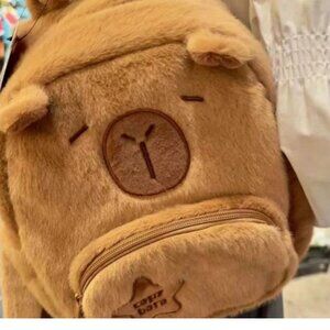 Capybara Soft Faux Fur Backpack for Women Cute Cozy Warm